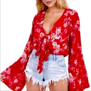 Free People Bell Sleeve Body Suit Blouse